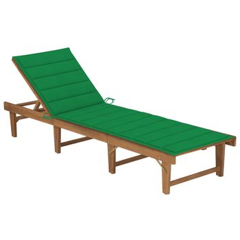 Tumbona Plegable Con Cojín Madera Maciza De Acacia Verde