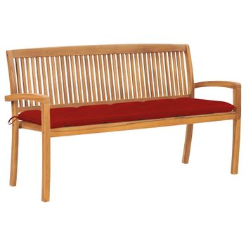 Banco De Jardín Apilable Con Cojín Madera Maciza De Teca 159 Cm Rojo