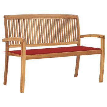 Banco De Jardín Apilable Con Cojín Madera Maciza Teca 128,5 Cm Rojo