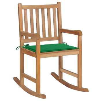 Silla Mecedora De Madera Maciza De Teca Con Cojín Verde Marrón