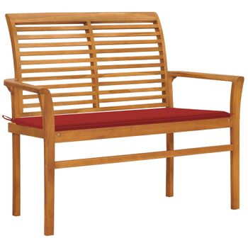 Banco De Jardín Madera Maciza De Teca Con Cojín Rojo 112 Cm