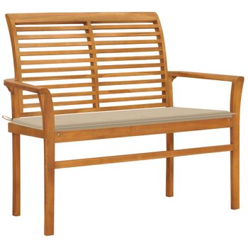 Banco De Jardín Madera Maciza De Teca Con Cojín Beige 112 Cm