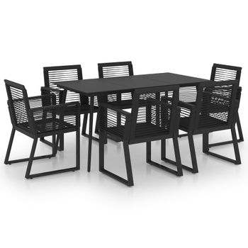 Juego De Comedor Para Jardín 7 Piezas Ratán Pvc Negro