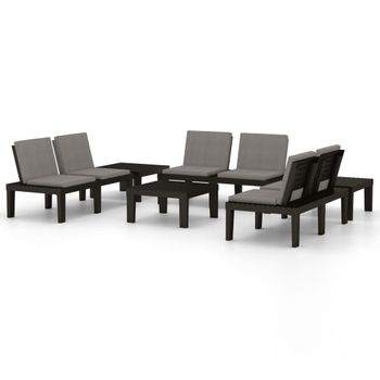 Set De Muebles De Jardín 6 Piezas Con Cojines Plástico Gris