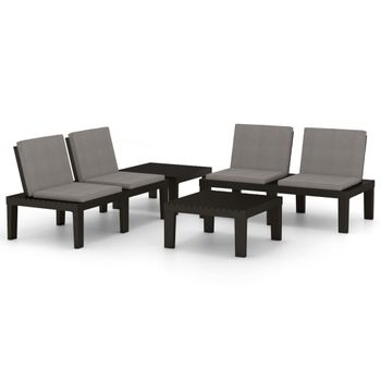 Set De Muebles De Jardín 4 Piezas Con Cojines Plástico Gris