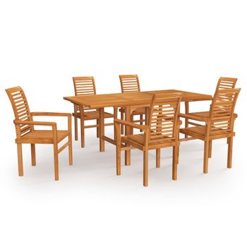 Conjunto De Comedor De Jardín 7 Piezas Madera Maciza De Teca Marrón