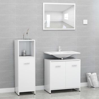 Conjunto De Muebles De Baño 3 Pzas Madera Contrachapada Blanco