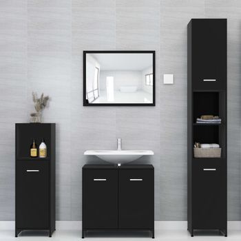 Juego De Muebles De Baño 4 Piezas Madera Ingeniería Negro