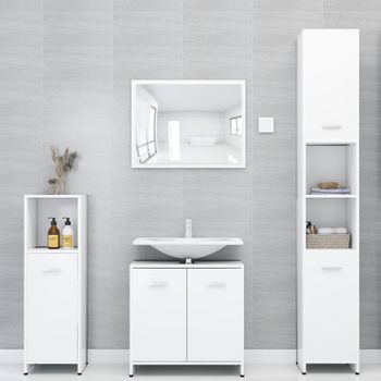 Conjunto De Muebles De Baño 4 Pzas Madera Contrachapada Blanco