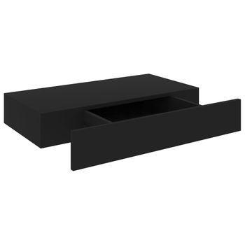 Estante Flotante De Pared Con Cajón Negro 48x25x8 Cm