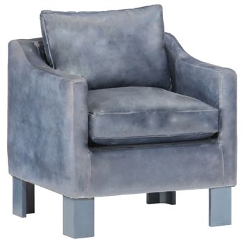 Sillón Con Diseño De Cubo Cuero Auténtico Gris