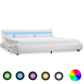 Estructura De Cama Con Led De Cuero Sintético Blanco 180x200 Cm