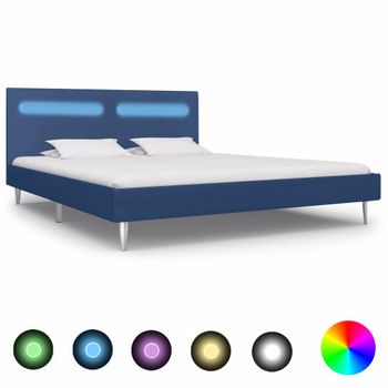 Estructura De Cama Con Led Tela Azul 160x200 Cm