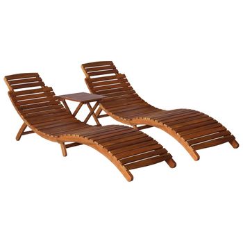 Set De Tumbonas Con Mesita 3 Piezas Madera Maciza De Acacia Marrón