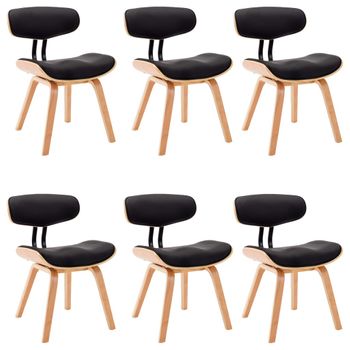 Sillas De Comedor 6 Uds Madera Curvada Cuero Sintético Negro