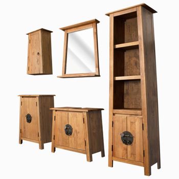 Conjunto De Muebles De Baño 5 Piezas Madera Maciza De Pino Marrón