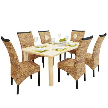 Sillas De Comedor 6 Unidades Madera Maciza De Mango Y Abacá Marrón