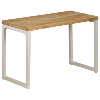 Mesa De Comedor De Madera Maciza De Mango Y Acero 115x55x76 Cm Marrón