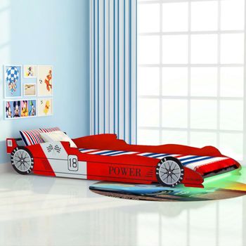 Cama Infantil Con Forma De Coche Carreras Y Led 90x200 Cm Roja