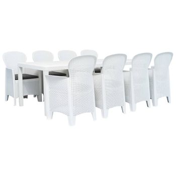 Comedor De Jardín 9 Piezas Plástico Con Aspecto De Ratán Blanco