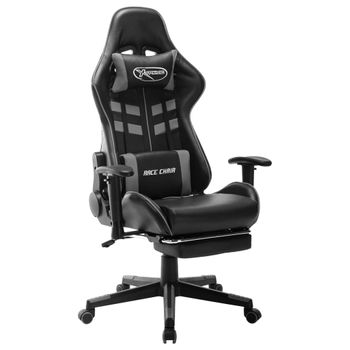 Silla De Gaming Con Reposapiés Cuero Sintético Negro Y Gris Multicolor