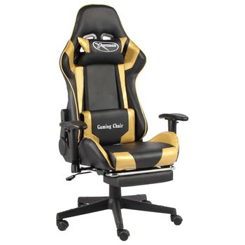 Silla Gaming Giratoria Con Reposapiés Pvc Dorado