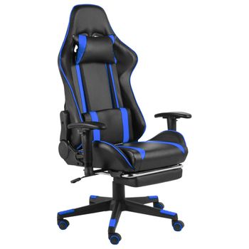 Silla Gaming Giratoria Con Reposapiés Pvc Azul