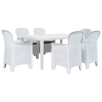 Set De Muebles De Jardín 7 Pzas Plástico Blanco Aspecto Ratán