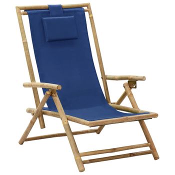 Silla De Relajación Reclinable De Bambú Y Tela Azul Marino