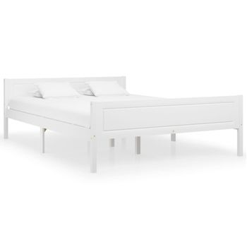 Estructura De Cama De Madera Maciza De Pino Blanca 160x200 Cm