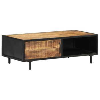 Mesa De Centro De Madera De Mango Rugosa 105x50x35 Cm Marrón