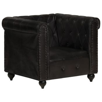 Sillón Chesterfield De Cuero Auténtico Negro