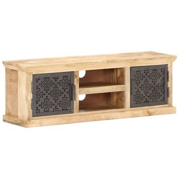 Mueble Tv Con Puertas De Acero Madera Maciza Mango 120x30x40cm Negro