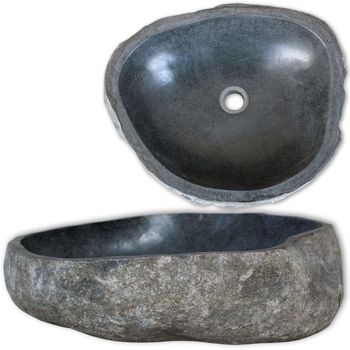 Lavabo De Piedra De Río Ovalada 29-38 Cm Gris Topo