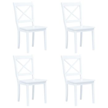 Sillas De Comedor 4 Unidades Madera Maciza De Caucho Blanco