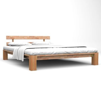 Estructura De Cama De Madera Maciza De Roble 160x200 Cm Marrón