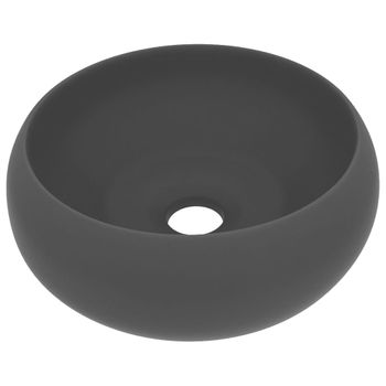 Lavabo De Lujo Redondo Cerámica Gris Oscuro Mate 40x15 Cm