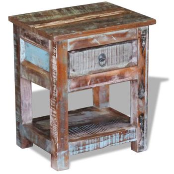 Mesa Auxiliar Con 1 Cajón Madera Maciza Reciclada 43x33x51 Cm Multicolor