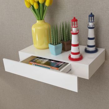 Estante De Pared Flotante Con Un Cajón Mdf Blanco