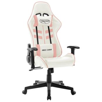 Silla De Gaming De Cuero Sintético Blanco Y Rosa Multicolor