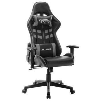 Silla De Gaming De Cuero Sintético Negro Y Gris Multicolor