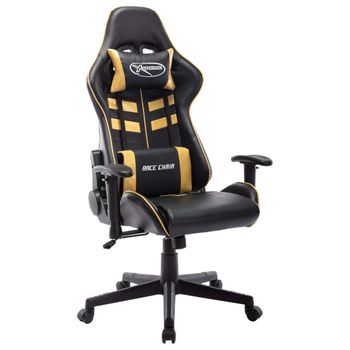 Silla De Gaming De Cuero Sintético Negro Y Dorado Multicolor