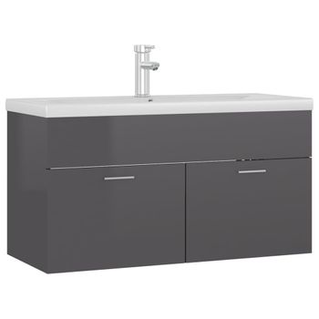 Mueble Con Lavabo Madera De Ingeniería Gris Brillante