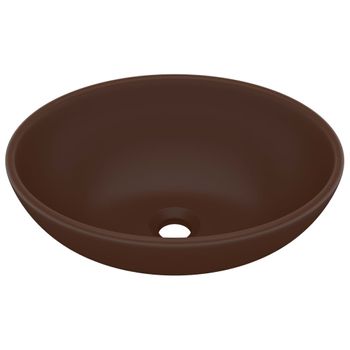 Lavabo De Lujo Ovalado Cerámica Marrón Oscuro Mate 40x33 Cm