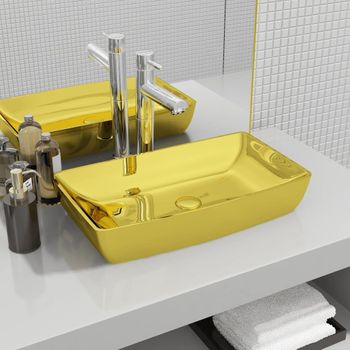 Lavabo 71x38x13,5 Cm Cerámica Dorado