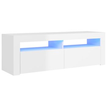 Mueble De Tv Con Luces Led Blanco Brillante 120x35x40 Cm