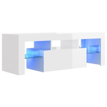 Mueble De Tv Con Luces Led Blanco Brillante 120x35x40 Cm