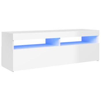 Mueble De Tv Con Luces Led Blanco Brillante 120x35x40 Cm