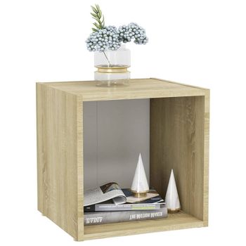 Mueble Tv Madera Contrachapada Blanco Y Roble Sonoma 37x35x37cm