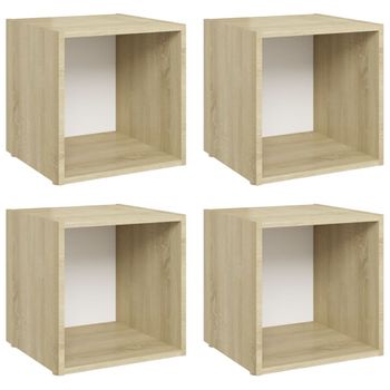 Muebles Tv 4 Uds Contrachapada Blanco Y Roble Sonoma 37x35x37cm